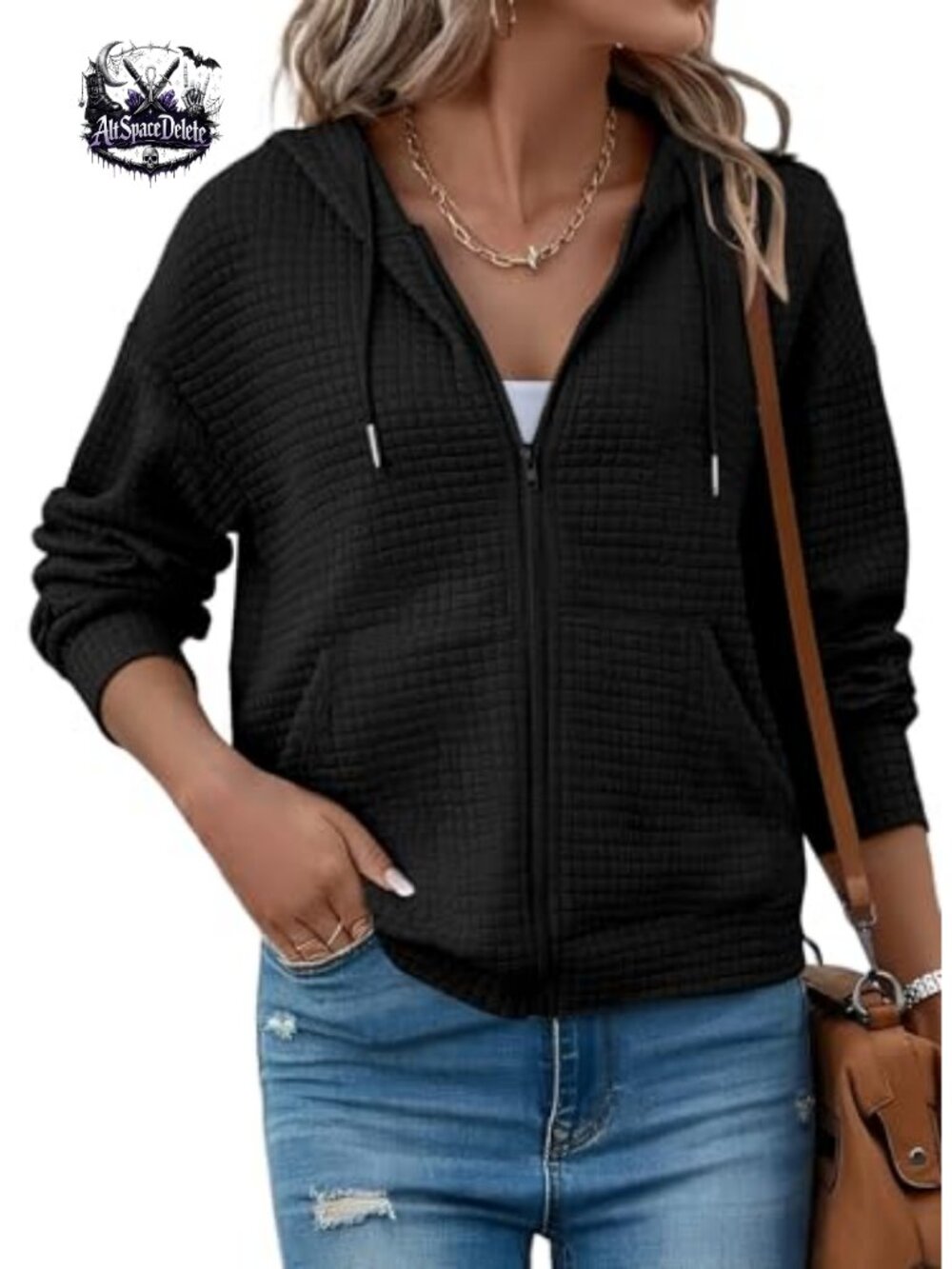 Womens Oversized Waffle Knit Zip Up Hoodie Sweatshirt Casual Fall Jacket